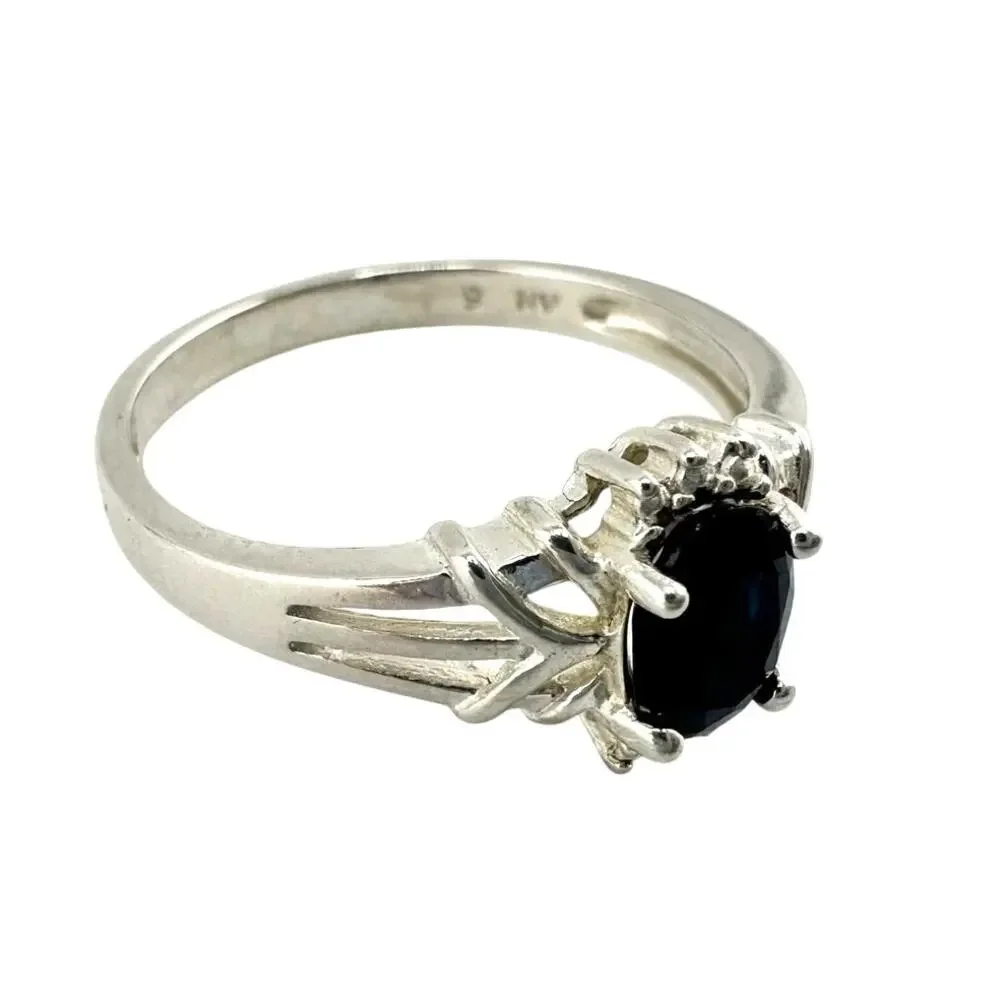 925 Sterling Silver Dark Blue Sapphire Oval Elegant Prong Set Size 8.75 Ring